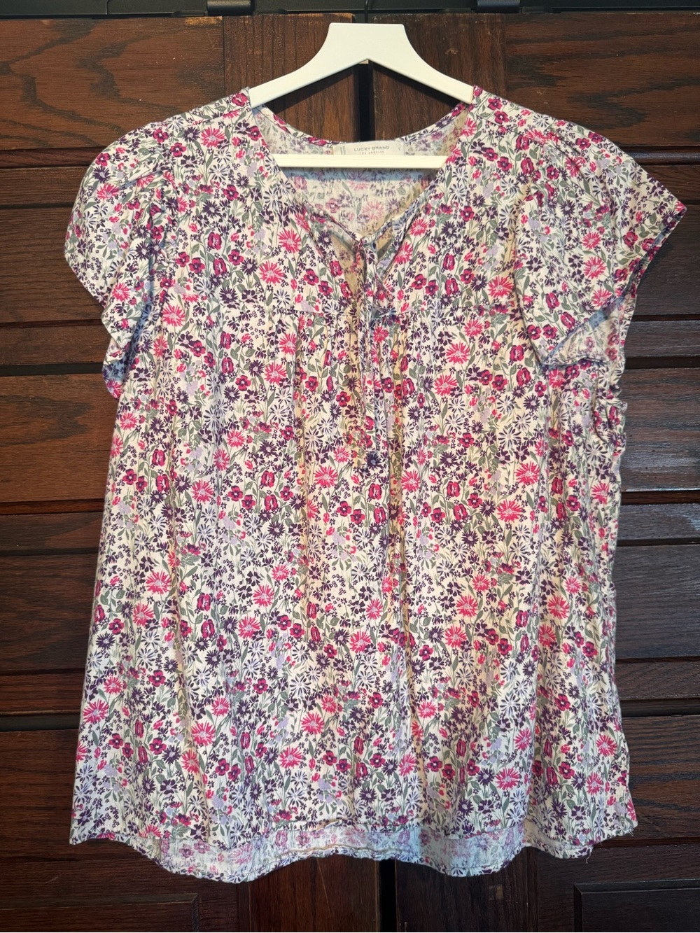 Lucky Brand Pink and Purple Floral Tie-Front Blouse